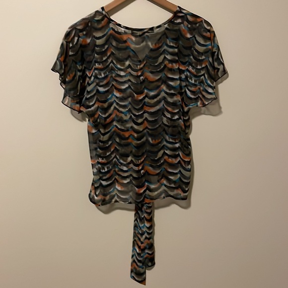 Forever 21 Sheer Multicolored Wavy Stripes Button Up Blouse - Picture 2 of 5